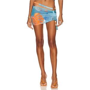 DOLLS KILL JADED LONDON Macaw Floral Print Yellow Ruched Mini Mesh Skirt Size M